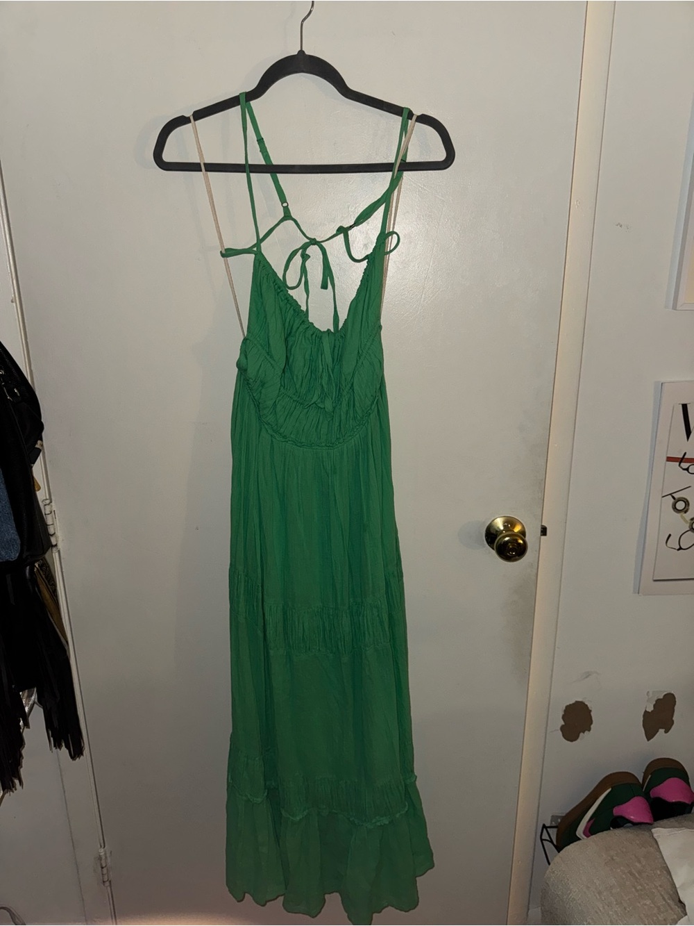 Free People Taking Sides Green Tiered Maxi Dress with Spaghetti Straps - Picture 6 of 9